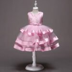 Girl satin and tulle party dress-pink (1)