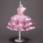 Girl satin and tulle party dress-pink (2)