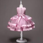 Girl satin and tulle party dress-pink (3)