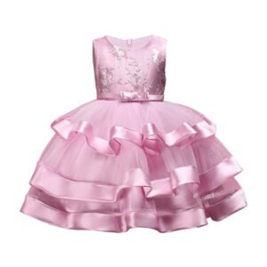 Girl satin and tulle party dress-pink (4)
