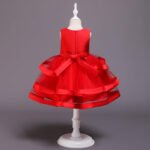 Girl satin and tulle party dress-red (1)