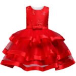 Girl satin and tulle party dress-red (2)