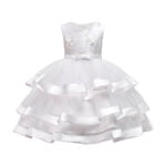 Girl satin and tulle party dress-white (1)
