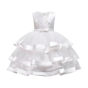 Girl satin and tulle party dress-white (1)