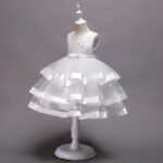 Girl satin and tulle party dress-white (2)