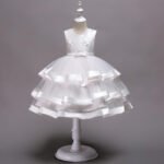 Girl satin and tulle party dress-white (3)