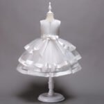Girl satin and tulle party dress-white (4)