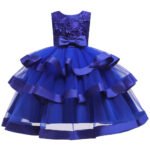 Girl satin tulle occasion dress-blue (1)