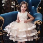 Girl satin tulle occasion dress-champagne (2)