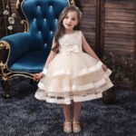 Girl satin tulle occasion dress-champagne (3)