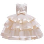 Girl satin tulle occasion dress-champagne (5)