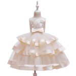 Girl satin tulle occasion dress-champagne (6)