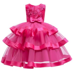 Girl satin tulle occasion dress-dark-pink (2)