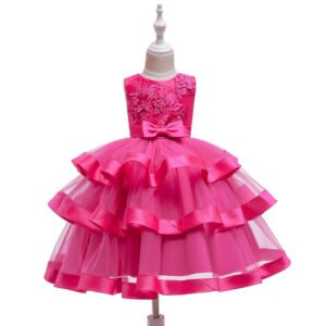 Girl satin tulle occasion dress-dark-pink (3)