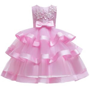 Girl satin tulle occasion dress-light-pink (1)