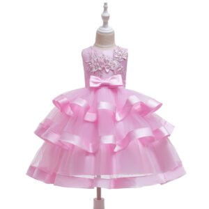 Girl satin tulle occasion dress-light-pink (2)
