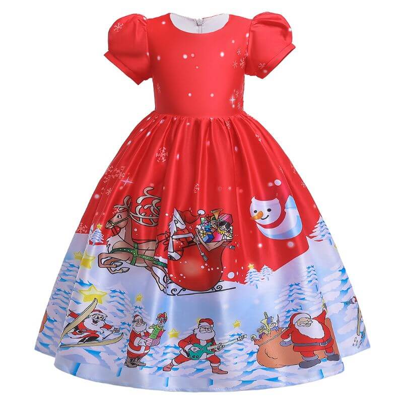 Girls long Christmas party dress-red (4)