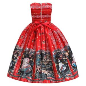 Girls long Christmas themed dress-red (1)