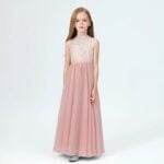 Lace and chiffon flower girl dress - Dusty Pink (1)