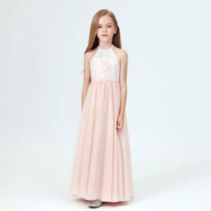 Lace and chiffon flower girl dress - pearl-Pink (2)