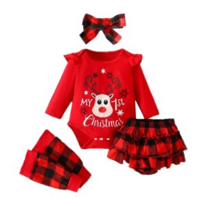 Baby girl Christmas plaid outfit set - Red (2)