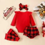 Baby girl Christmas plaid outfit set - Red (7)