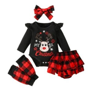 Baby girl Christmas plaid outfit set - black (1)