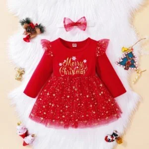 Baby girl Christmas tulle dress with headband (1)