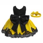 Baby girl princess lace dress-black-yellow (1)