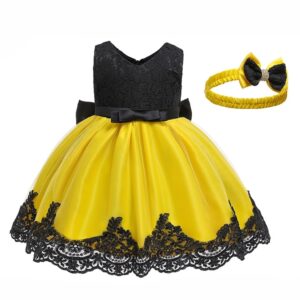Baby girl princess lace dress-black-yellow (2)