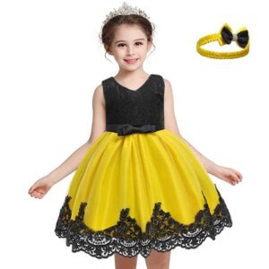Baby girl princess lace dress-black-yellow (5)