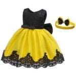 Baby girl princess lace dress-black-yellow (6)