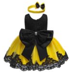 Baby girl princess lace dress-black-yellow (7)