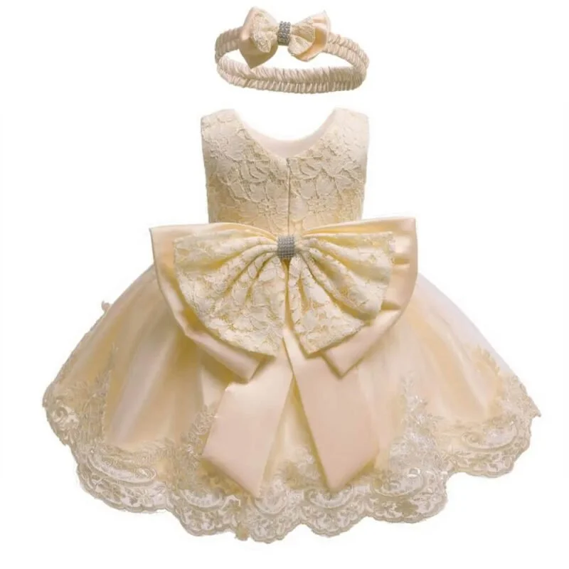 Baby girl princess lace dress-champagne