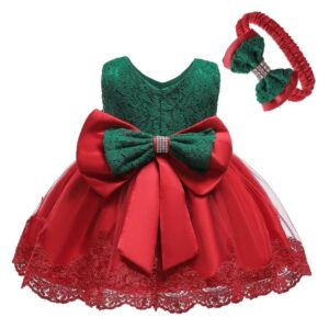 Baby girl princess lace dress-green-red (1)