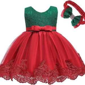 Baby girl princess lace dress-green-red (3)