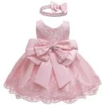Baby girl princess lace dress-pink (1)