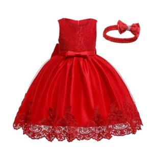 Baby girl princess lace dress-red (1)
