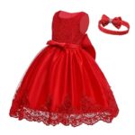 Baby girl princess lace dress-red (3)