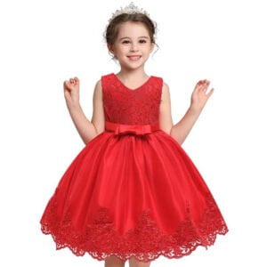 Baby girl princess lace dress-red (4)