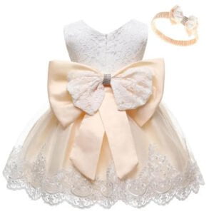 Baby girl princess lace dress-white-beige