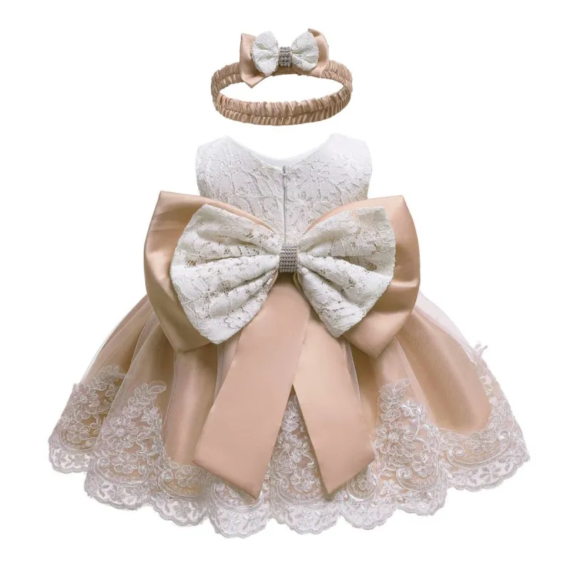 Baby girl princess lace dress-white-champagne