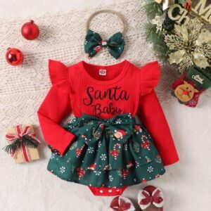 Baby girl red and green Christmas dress (1)