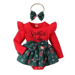 Baby girl red and green Christmas dress (5)