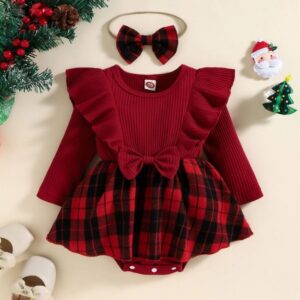 Baby girl red plaid Christmas dress (2)