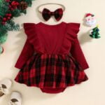 Baby girl red plaid Christmas dress (3)