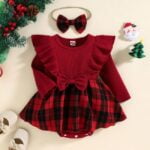 Baby girl red plaid Christmas dress (4)