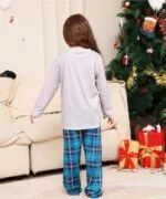 Blue matching Christmas plaid pyjamas set (10)