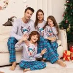 Blue matching Christmas plaid pyjamas set (12)