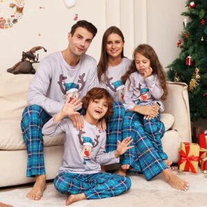 Blue matching Christmas plaid pyjamas set (12)